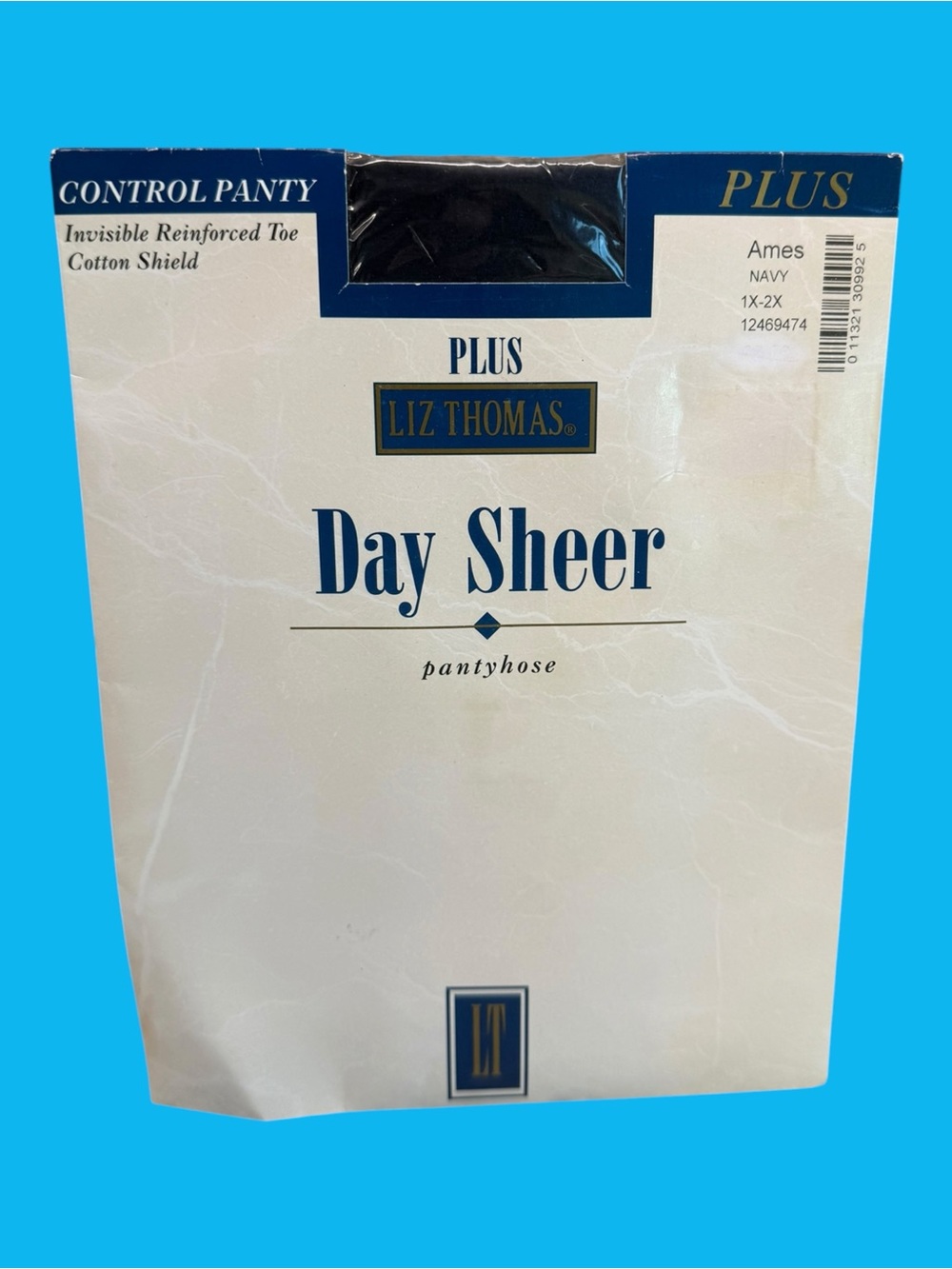 Liz Thomas DAY SHEER Control Panty Pantyhose Navy 1X-2X Reinforced Toe NOS